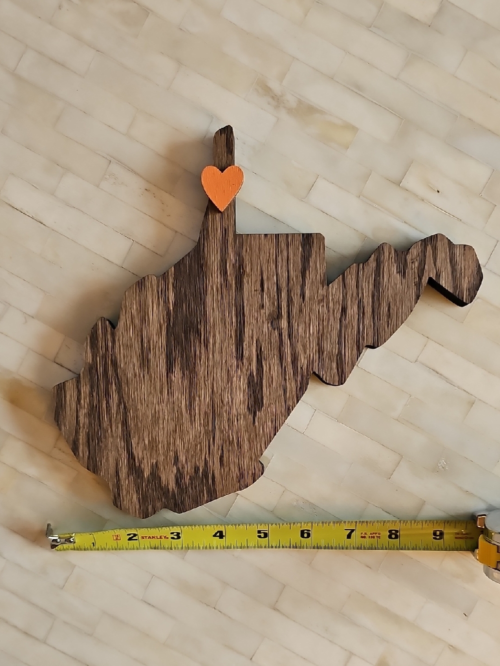 Wooden West Virginia Wall Decor with Orange Heart